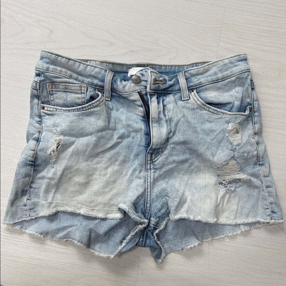 H&M Light Blue Ripped Jean Shorts